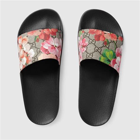 gucci blue flower slip on|GG Blooms Slides Women's in Supreme Floral Canvas .